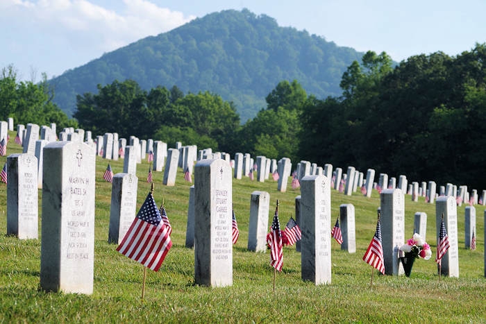 Flags at the Western Carolina State Veterans Cemetery in Black Mountain